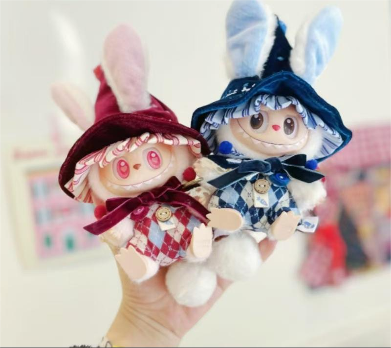 Deep Blue Wizard Bunny with magical features, full of charm and whimsical energy. Custom styles for Exciting Macaron, Big into Energy, and Have a Sit. Red and blue Bunny