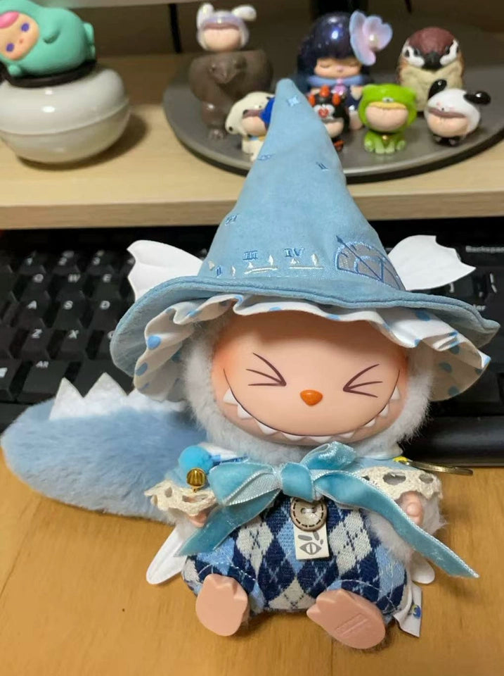 Majestic Light Blue Magical Dragon with wizard features, radiating magical power and elegance. Custom styles for Exciting Macaron, Big into Energy, and Have a Sit.