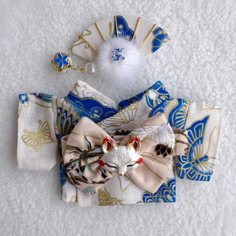 Handcrafted LABUBU Japanese Blue Butterfly Kimono — elegant, detailed, and perfect for collectors who love unique designer toy fashion. Custom styles for Exciting Macaron, Big into Energy, and Have a Sit.