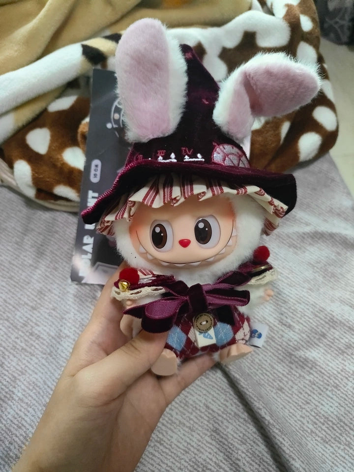 Adorable Red Magical Bunny with wizard features, radiating charm and playful magic. Custom styles for Exciting Macaron, Big into Energy, and Have a Sit. Cute