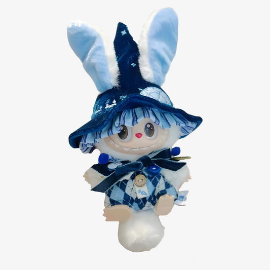 Deep Blue Wizard Bunny with magical features, full of charm and whimsical energy. Custom styles for Exciting Macaron, Big into Energy, and Have a Sit.