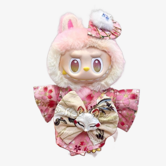 Handcrafted LABUBU Japanese Sakura Kimono — elegant, detailed, and perfect for collectors who love unique designer toy fashion. Custom styles for Exciting Macaron, Big into Energy, and Have a Sit.